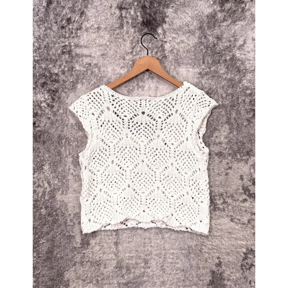 Free People Beach Top Medium Womens White Crochet Knit Resort Wear